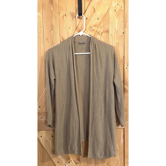 J Jill Cardigan Sweater Open Front Long Wool Blend Small Camel Brown Minimalist - Picture 1 of 9